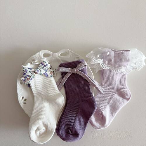 韩版花边棉质蝴蝶结童袜女童儿童袜子洛丽塔春秋公主甜美中筒袜