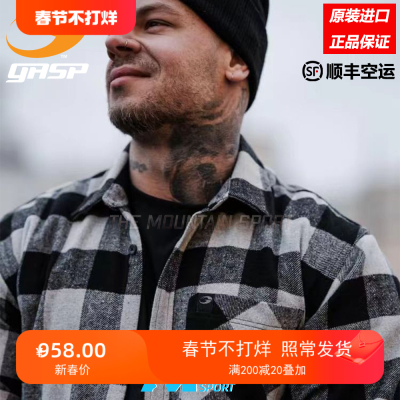 GASP重磅法兰格子衬衫健身健美帅