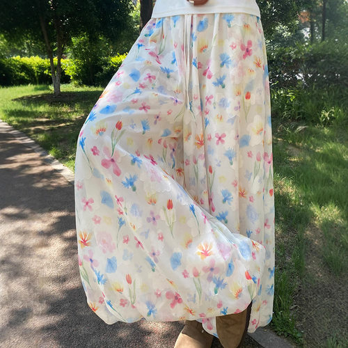 彩色碎花花苞裙裤女夏2026新款薄款半身裙垂坠感宽松冰丝阔腿裤裙