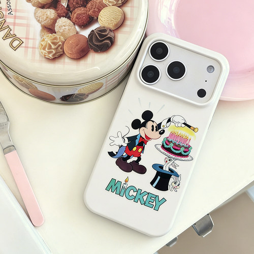 复古米奇简约浅米色手机壳17promax 进口涂层光面半包硬壳16pro