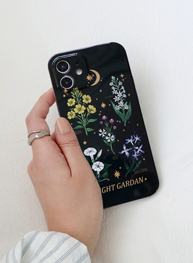 原创花朵小众全包防摔手机壳15pro/17pro硅胶保护壳黑色创意16promax