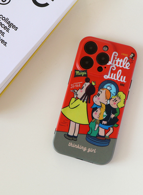 复古红色卡通女孩17pro全包防摔手机壳黑边软壳16pro/15promax