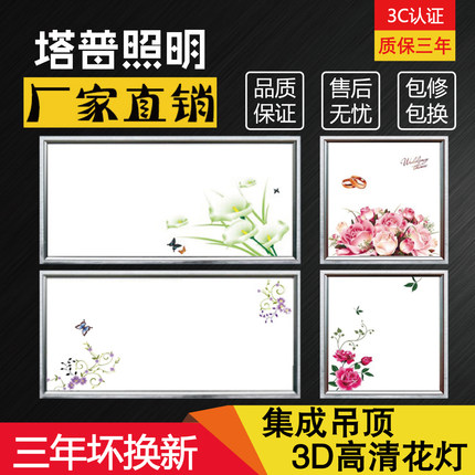 正品集成吊顶灯吸顶嵌入式LED平板灯带图案铝扣板厨房300x600花灯