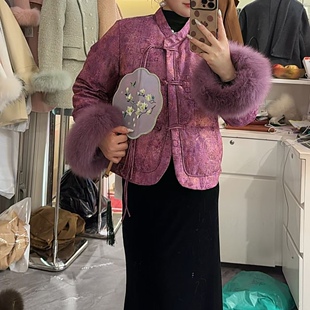 圆领拼接毛毛袖 时尚 口国风羽绒服女宽松显瘦百搭外套 新款 2025冬季