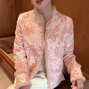 立领盘扣拼水貂毛羽绒服女宽松显瘦百搭外套上衣 时尚 2025冬季 新款