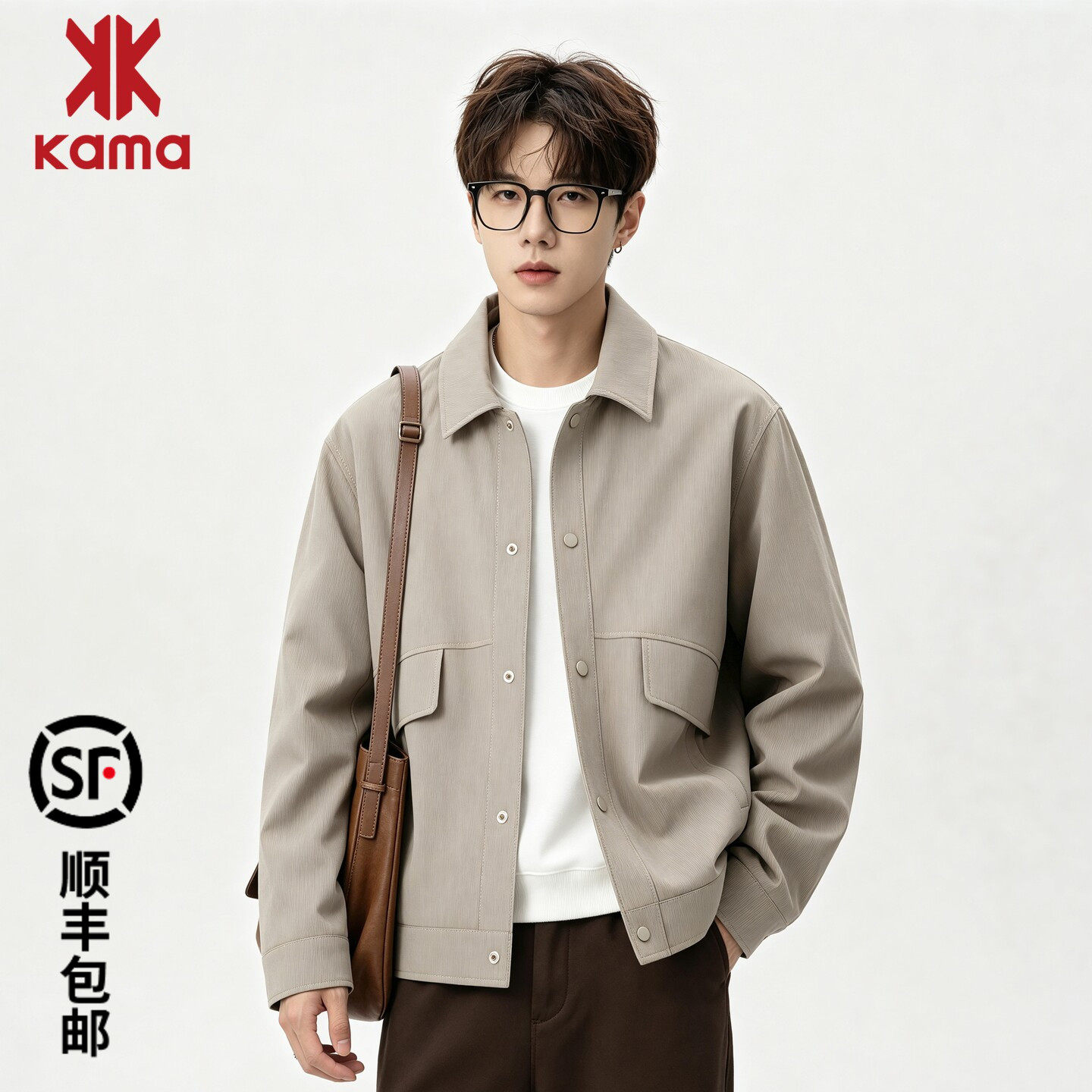 KAMA卡玛底夹克男工装外套2026新款春季翻领纯色户外夹克