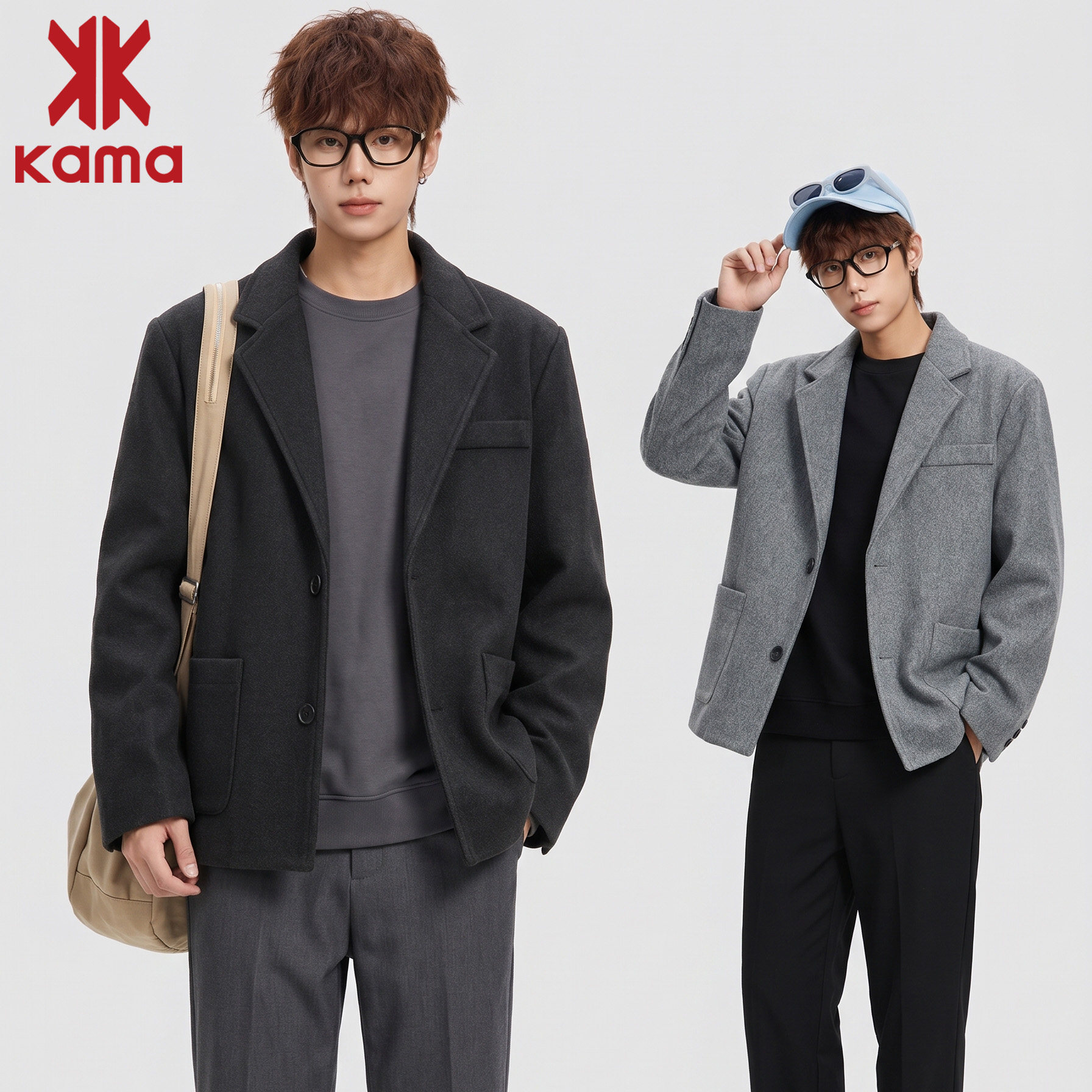 KAMA卡玛秋冬男夹棉西装夹克外套