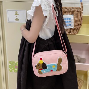 网红儿童包包卡通毛线小狗零钱包男女孩可爱小宝宝休闲帆布斜挎包