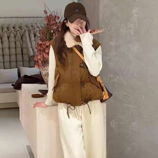 大码时尚百搭翻领无袖马甲女秋冬季新款胖妹妹外穿高级感棉服马夹