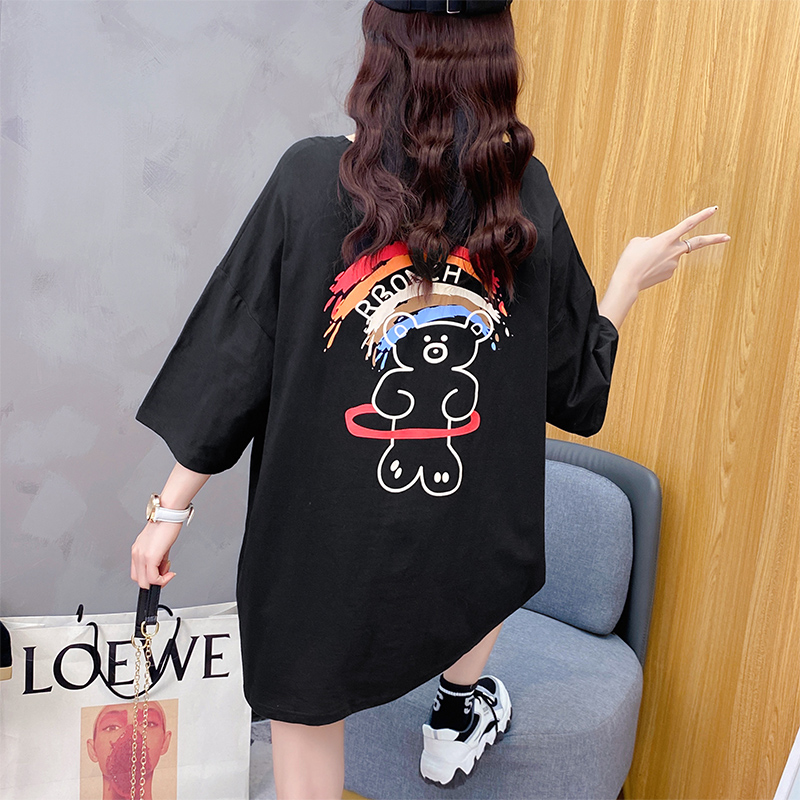 Real shot cotton short sleeve T-shirt women's mid long summer new Korean student fashion brand loose T-shirt