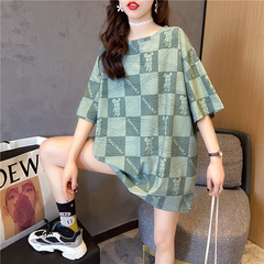 實拍純棉夏季寬鬆中長款鏤空大碼短袖T恤女網紅同款連衣裙