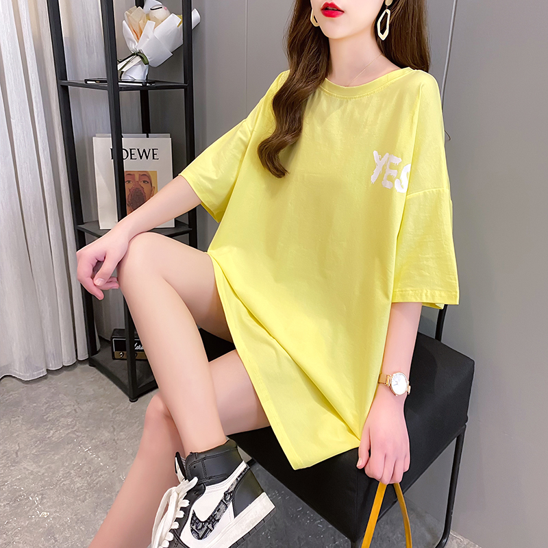 Real shot cotton Korean loose lazy wind long short sleeve T-shirt women's summer net red half sleeve top