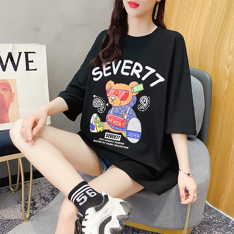 Original real shot pure cotton t-shirt female short sleeve loose medium length Korean student 2021 summer new half sleeve fashion brand