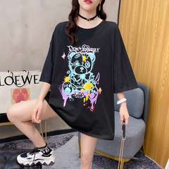 Real shot cotton t-shirt female student short sleeve loose medium length Korean summer new fashion clothes