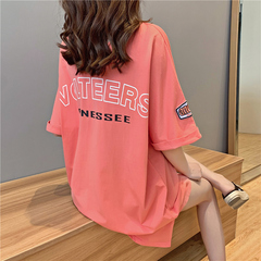 實拍棉質網紅同款短袖t恤女夏2021新款印花圓領上衣大碼女裝