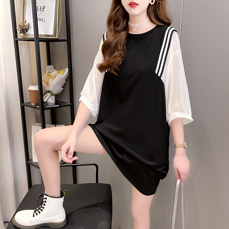 Real shot cotton summer new loose large medium length front and back printed round neck short sleeve T-shirt net red same