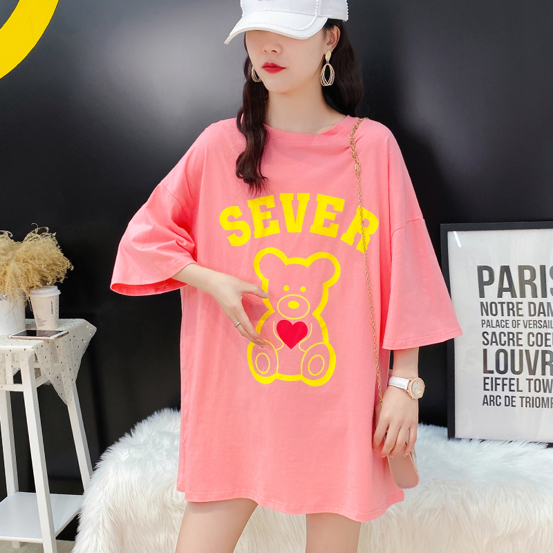 Real shot cotton T-shirt short sleeve new summer bear loose medium length Korean inschao brand clothes