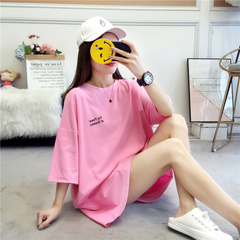 實拍棉質網紅同款短袖t恤女夏2021新款印花圓領上衣大碼女裝