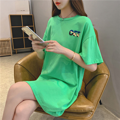 實拍棉質網紅同款短袖t恤女夏2021新款印花圓領上衣大碼女裝