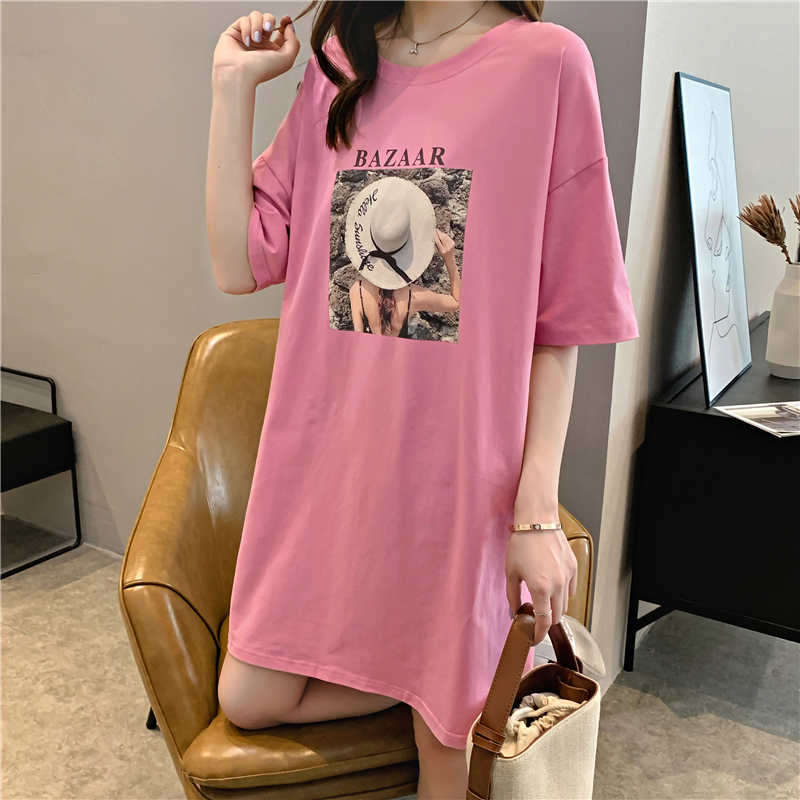 Real shot cotton net red same short sleeve T-shirt women's summer 2021 new printed round neck top large women's wear