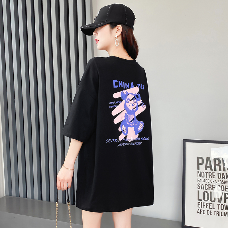 原創實拍純棉t恤女短袖寬鬆中長款韓版夏新款ins潮牌小熊上衣