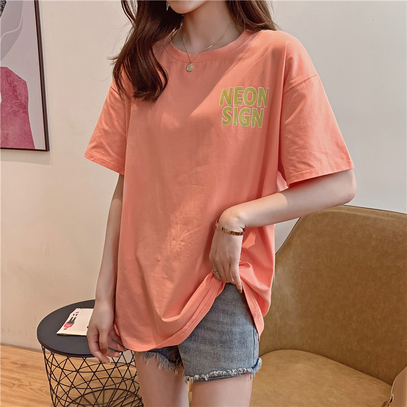 Real shot cotton net red same short sleeve T-shirt women's summer 2021 new printed round neck top large women's wear