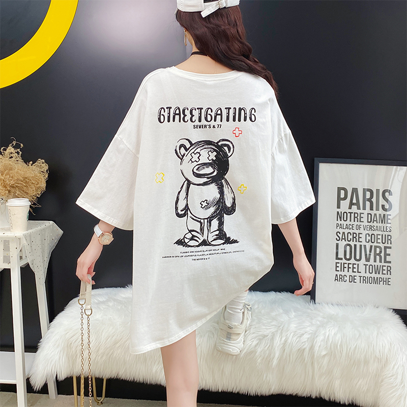 Real shooting cotton t-shirt female student short sleeve loose medium length Korean new inschao brand T-shirt