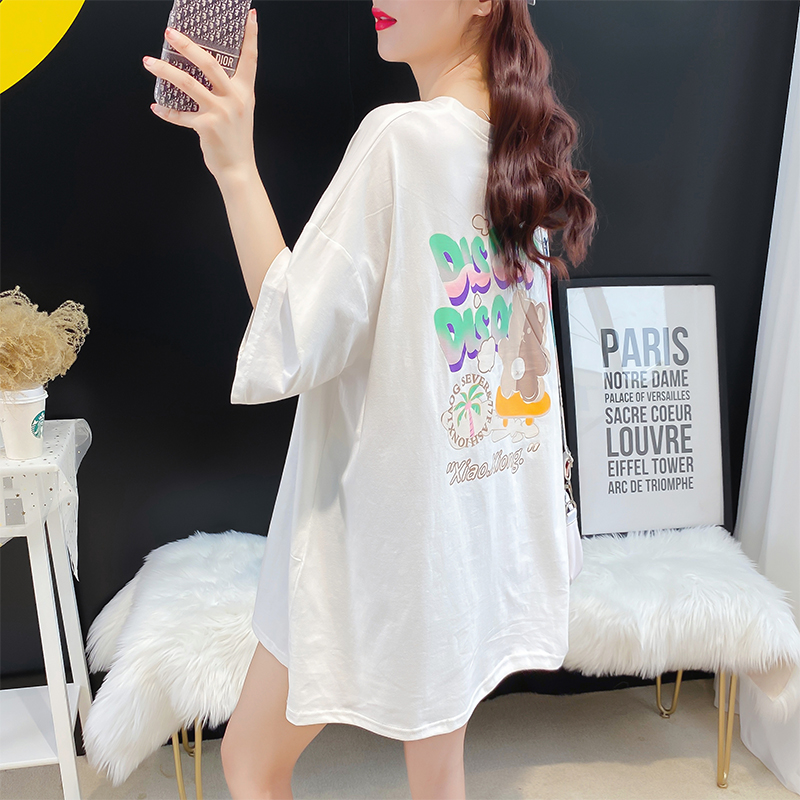 Original real shot pure cotton T-shirt women's loose medium length Korean student 2021 summer new short sleeve top