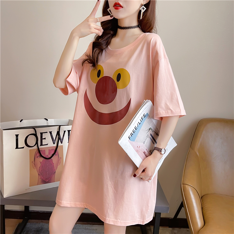 Real shot cotton large women's spring and summer thin loose Korean fashion round neck top