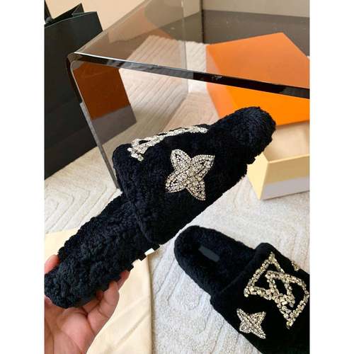 2025秋冬新款水钻毛毛拖鞋女外穿泰迪羊羔毛厚底防滑一字拖鞋