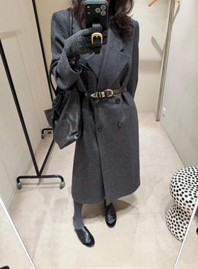 26春新款老钱风枪驳领山羊绒大衣女中长款高级感廓形西装式外套