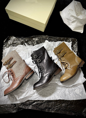 25早秋新款【工装靴的复古叛逆学】皮带扣酷飒长筒靴西部靴骑士靴