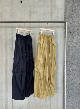 2025春夏新款工装裤大口袋抽绳直筒裤高腰速干长裤防晒兵工伞裤女