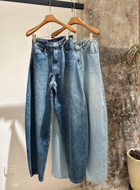 设计师品牌25FW复古水洗做旧宽松阔腿牛仔裤镰刀裤