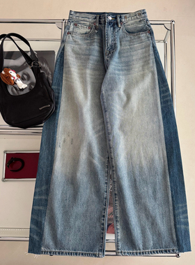 25早秋新款R小众13设计复古高腰显瘦直筒牛仔裤女宽松阔腿裤女