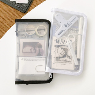 A6斜纹透明拉链袋大容量笔袋手账素材M5贴纸便签卡片收纳包收纳袋