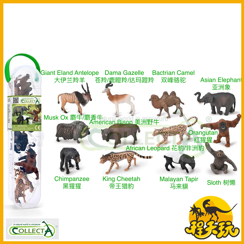 英国CollectA我你他迷你野生动物套装A1212 野生动物模型玩具桶装