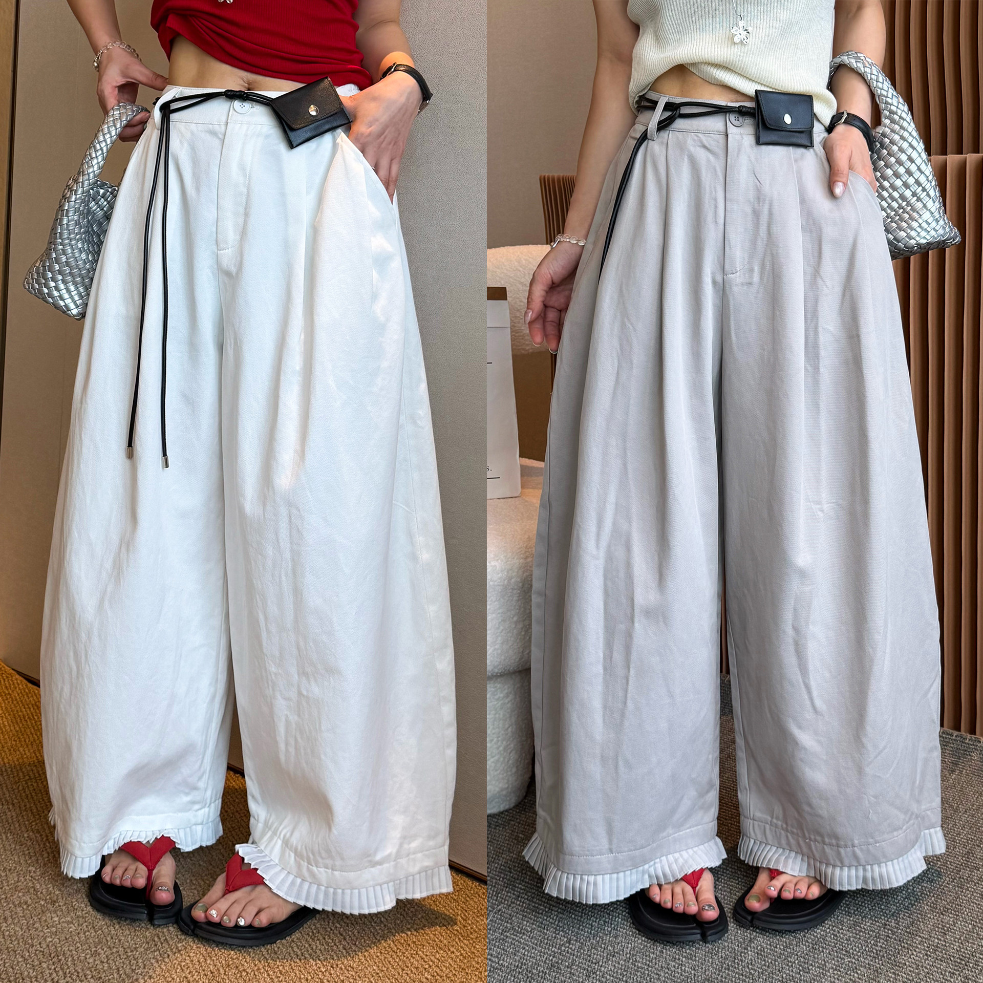 配腰包拖地西装阔腿裤女欧洲站2026春装新款欧货女装直筒休闲裤潮