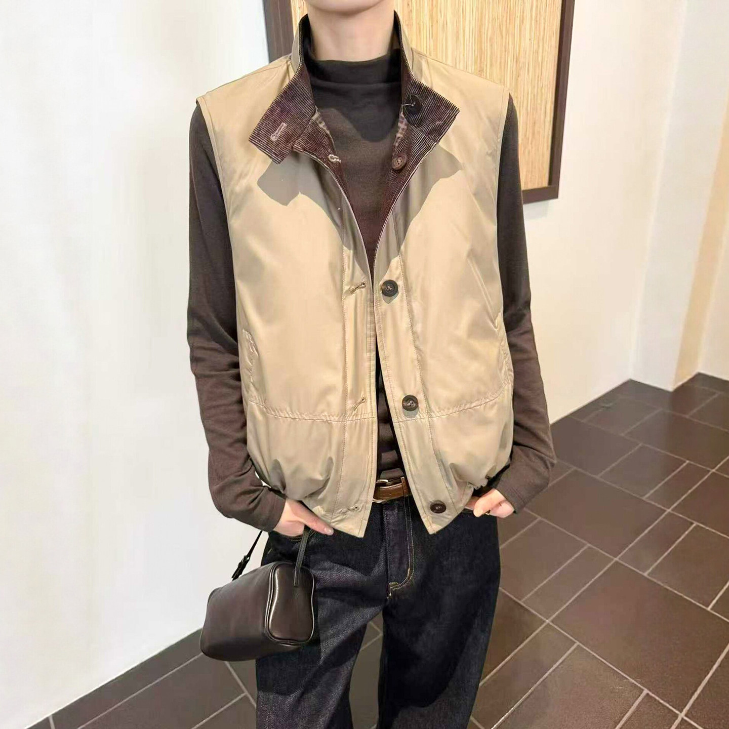 两面穿立领加棉马甲外套女欧洲站