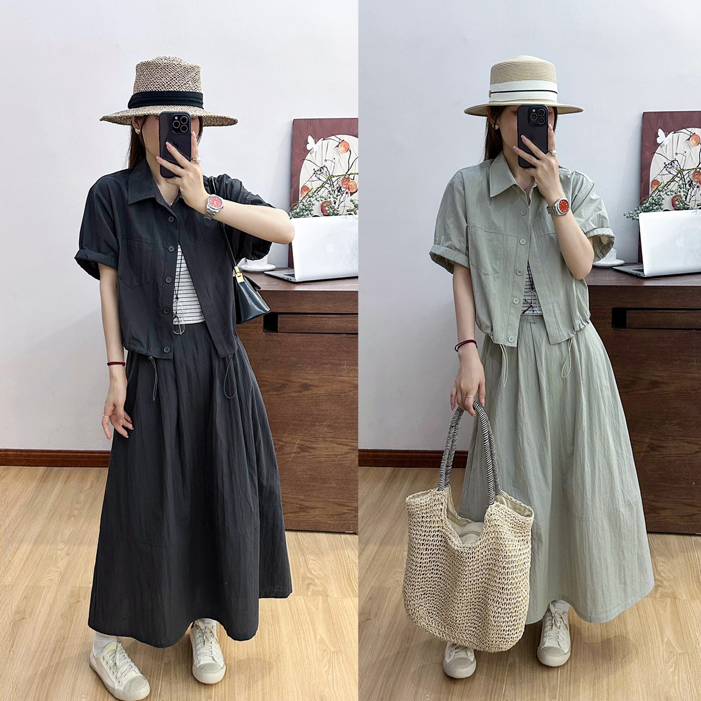 下摆抽绳开衫外套半身裙两件套装女欧洲站2026夏装新款欧货女装潮