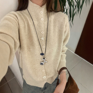 欧货女装 新款 毛衣短外套潮 女欧洲站2025冬装 海星扣半高领针织开衫