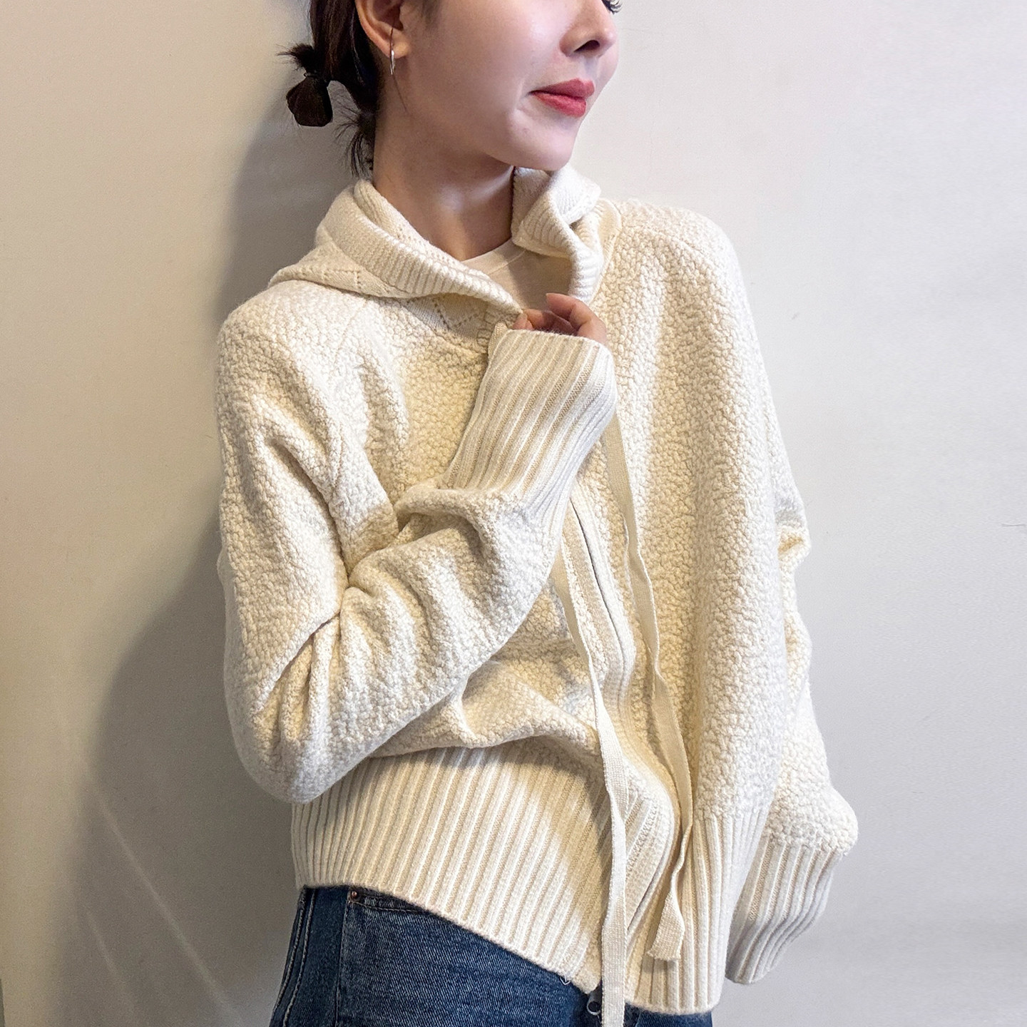 豆豆纱连帽羊毛针织开衫女欧洲站2025冬装新款欧货女装毛衣外套潮