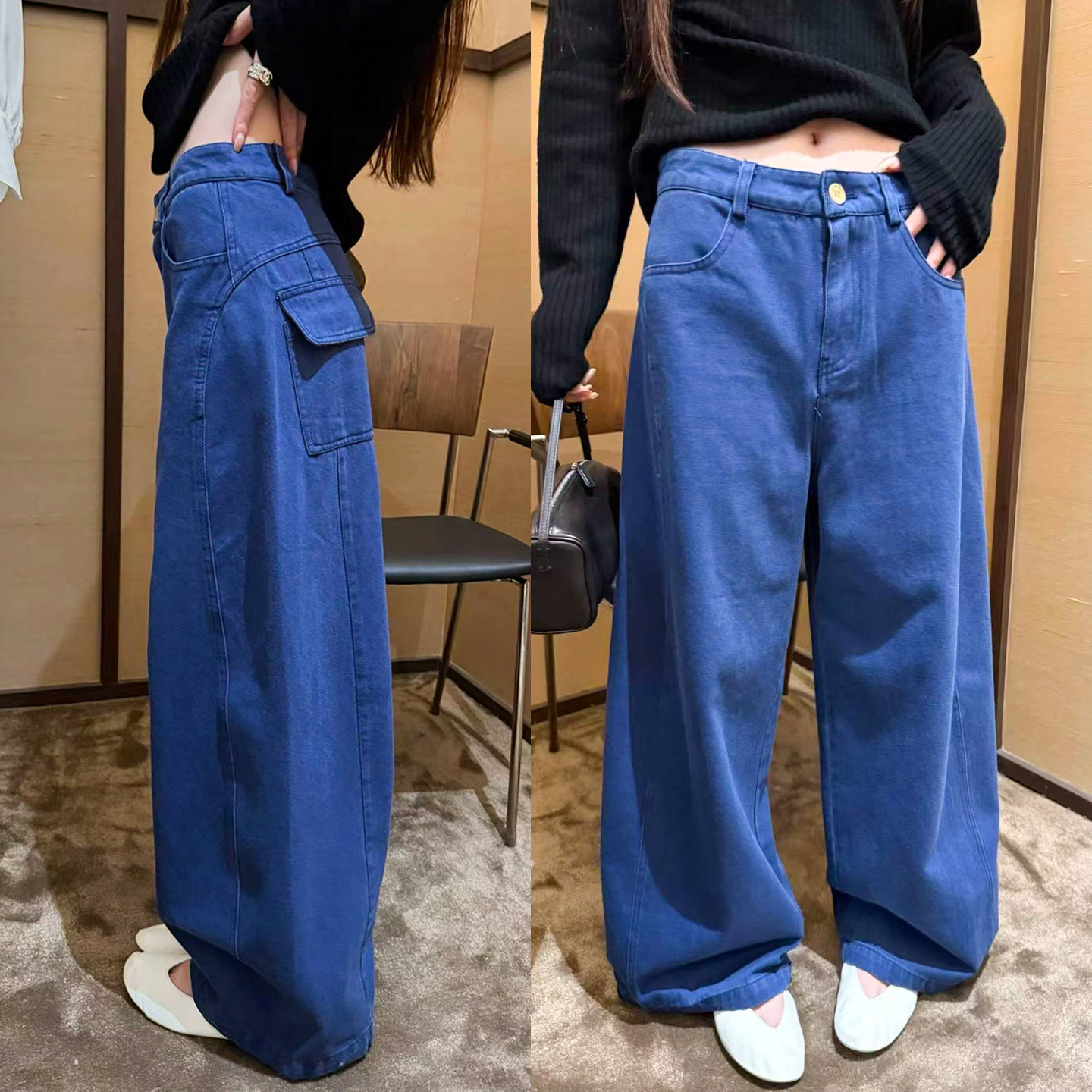 立体裁剪拖地直筒阔腿裤女欧洲站