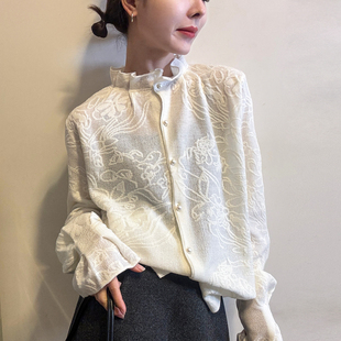 打底衫 重工刺绣蕾丝羊毛针织开衫 欧货女装 新款 潮 女欧洲站2025冬装