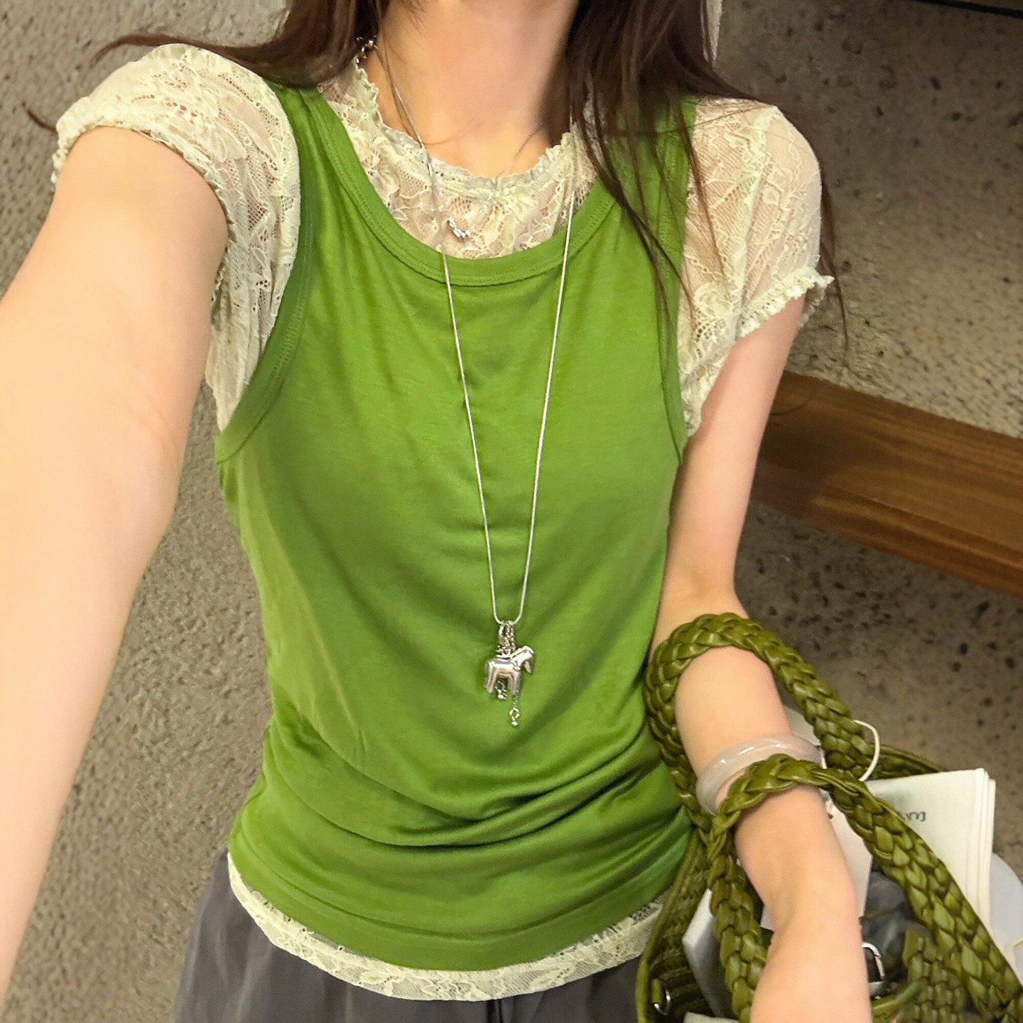 蕾丝拼接面膜短袖T恤两件套上衣女欧洲站2026夏季新款欧货女装潮