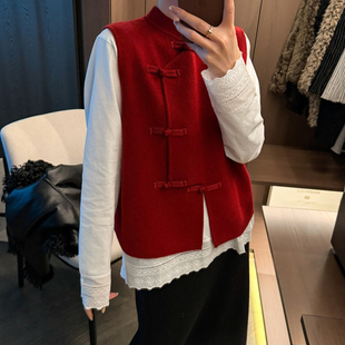 新中式盘扣羊毛针织衫马甲衬衫两件套女欧洲站2026春装新款欧货潮