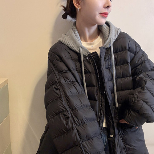 针织连帽排骨羽绒服女欧洲站外套