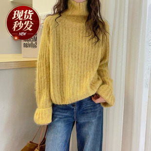 复古高领拉毛羊绒针织衫女欧洲站2025冬装新款欧货女装打底毛衣潮