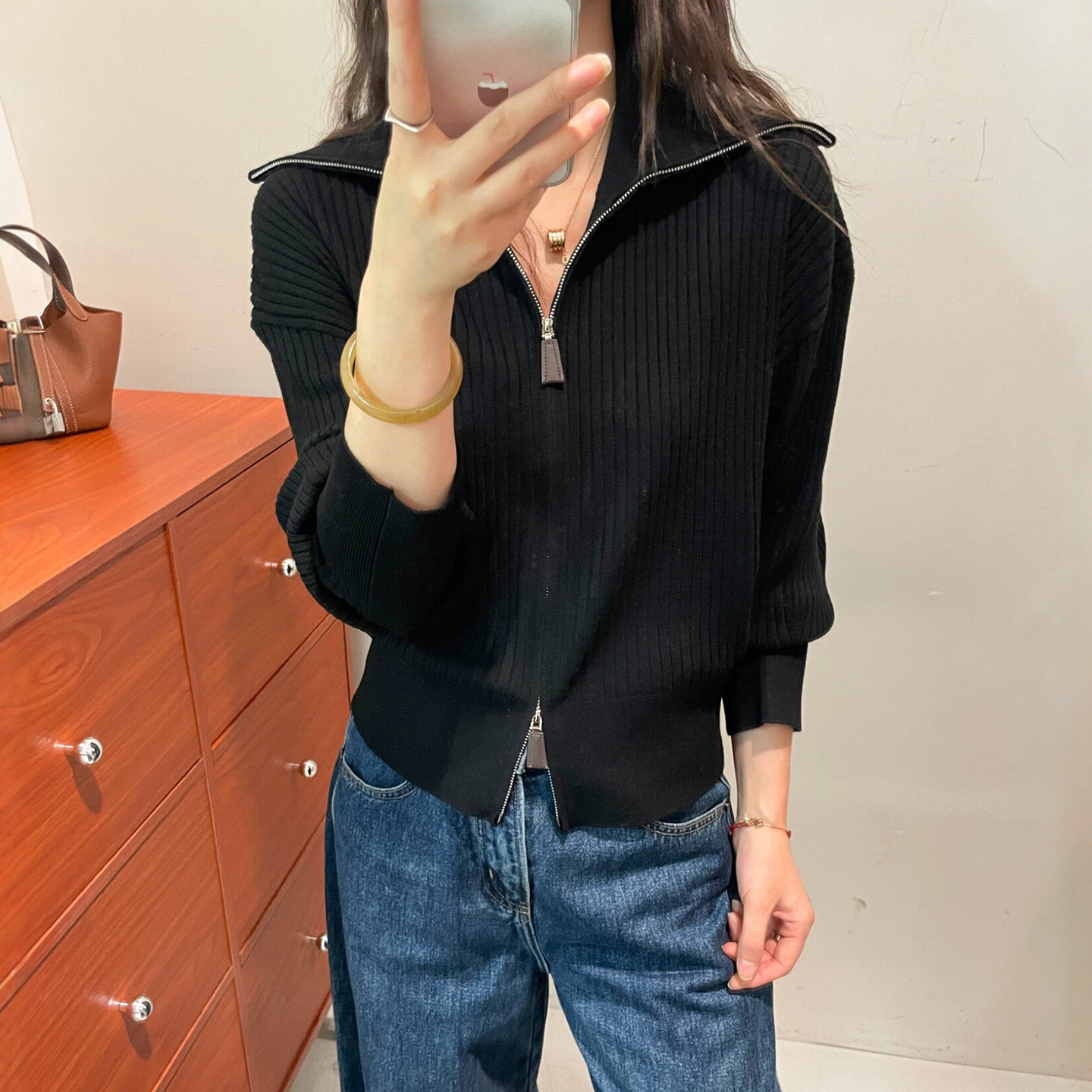 100%羊毛海军领针织开衫女欧洲站
