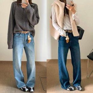 牛仔裤 拖地老爹裤 女欧洲站2025冬装 欧货女装 潮 新款 配挂件加绒窄版